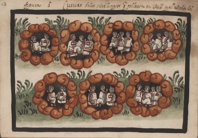 Tovar Codex: the caves of the seven lineages (Chicomoztoc)