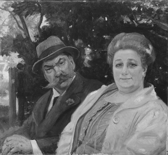 作家・劇評家ダニエル・ファルストレム（1858-1937）、最初の妻マリア・ホルムストレム、二番目の妻アンナ・ラーション、二番目の妻アンナ・ラーション（1861-1938）と