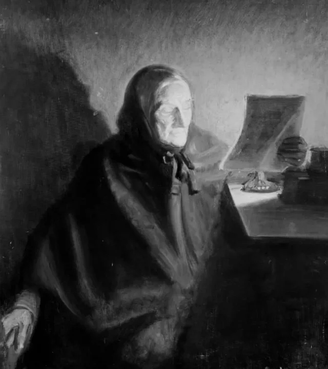 Uma velha lendo uma carta. Ane Hedvig Brøndum, sogra do artista, Michael Ancher