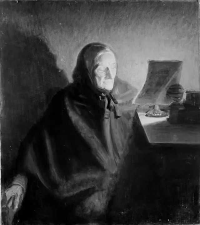 手紙を読む老女、画家の義母アネ・ヘドヴィグ・ブロンドゥム