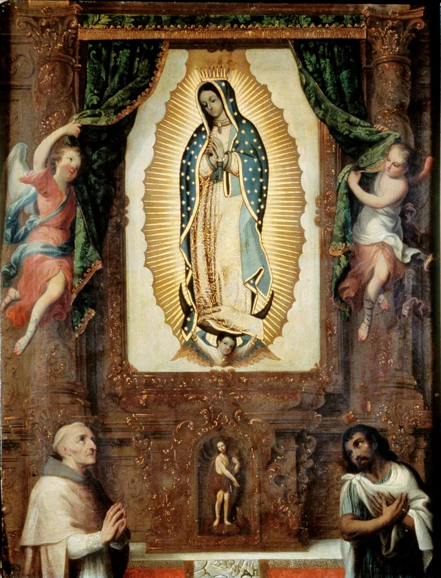 Retábulo da Virgem de Guadalupe, frei Juan de Zumárraga e Juan Diego, Miguel Cabrera
