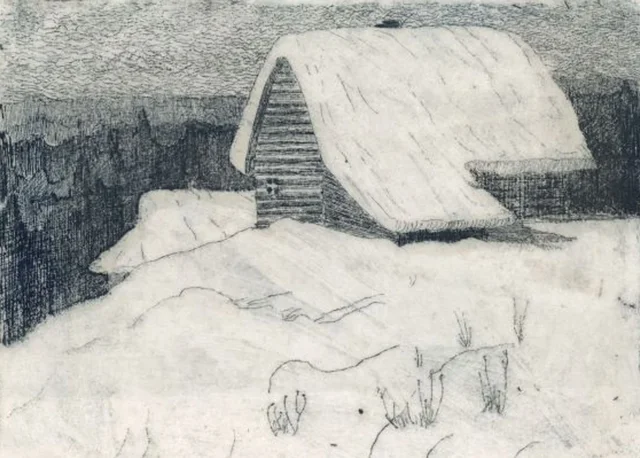 雪の下の小屋（冬）