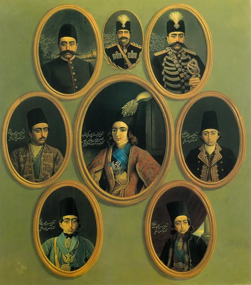 Huit portraits de Nasseredin Shah et de Mozaffaredin Shah à différents âges — Kamal-ol-Molk