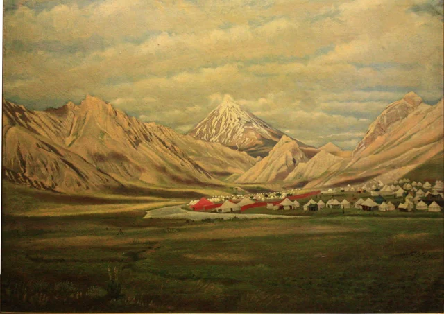 El campamento real en la llanura del Lar, Kamal-ol-Molk