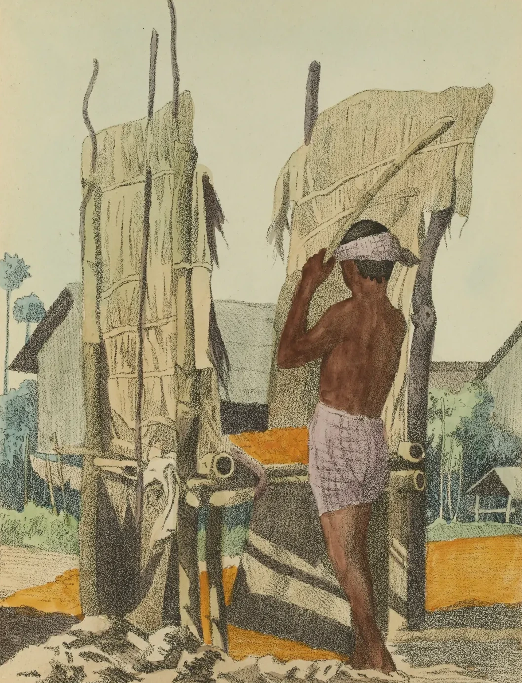 Trillado del maíz, Monografía dibujada de Indochina