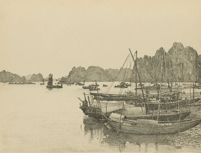 Bahía de Ha-Long, Hồng-Hải, un rincón del puerto, Monografía dibujada de Indochina