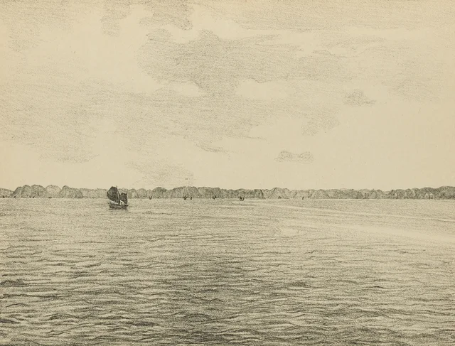Bahía de Ha-Long, sampanes de pesca, Monografía dibujada de Indochina