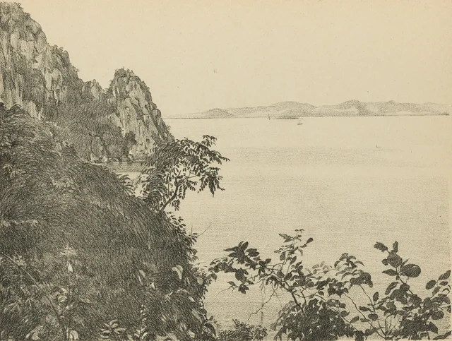 Bahía de Ha-Long, vista de la «Sorpresa» (lámina 9), Monografía dibujada de Indochina