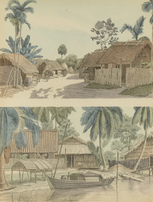 I. Una calle del pueblo de Phu-Nhuân; II. Orillas del arroyo de Bên-Cac
