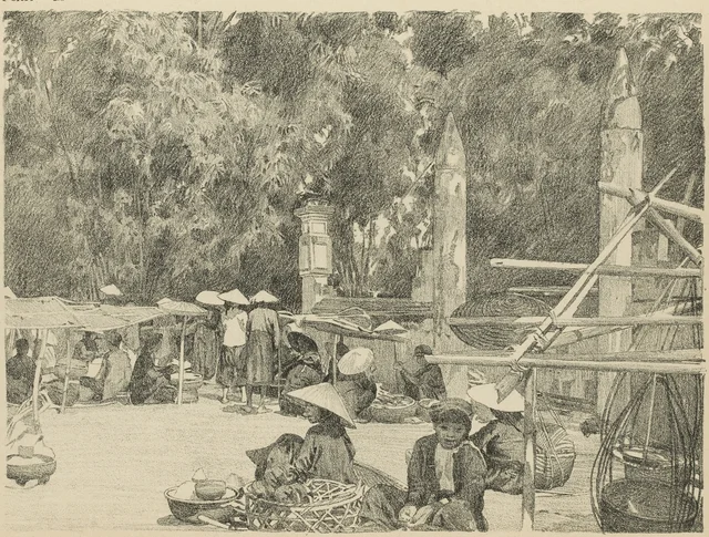Marché de Đình-Cả, village de Nội-Duệ (planche 28)