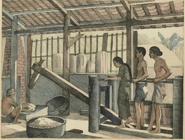 Pestle and mortar for freeing the rice from its straw