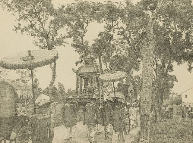 Procesión, «Thỉnh-sắc-Thần», Monografía dibujada de Indochina
