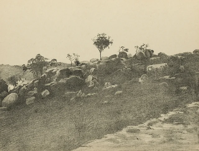 Paraje no lejos del palace del Bokor, Monografía dibujada de Indochina