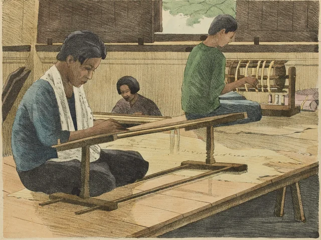 Tisseuses de sampots à l'École de Phnom-Penh