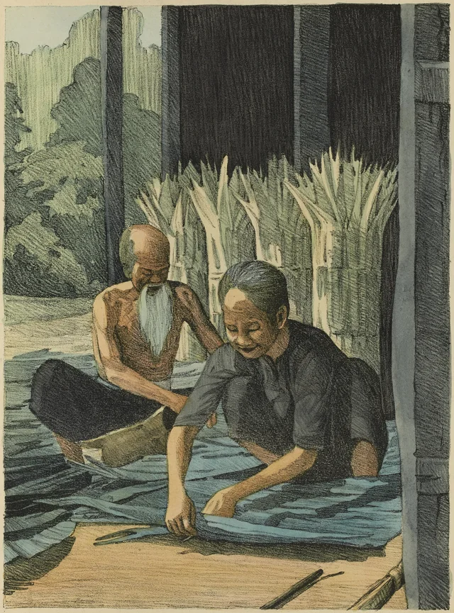 Tressage des feuilles de latanier pour couvrir les toits des paillotes