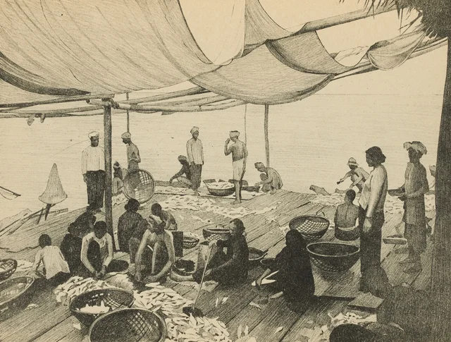 Aldea lacustre, preparación del pescado