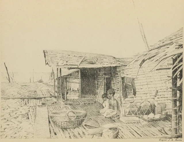 Lake village, drying fish