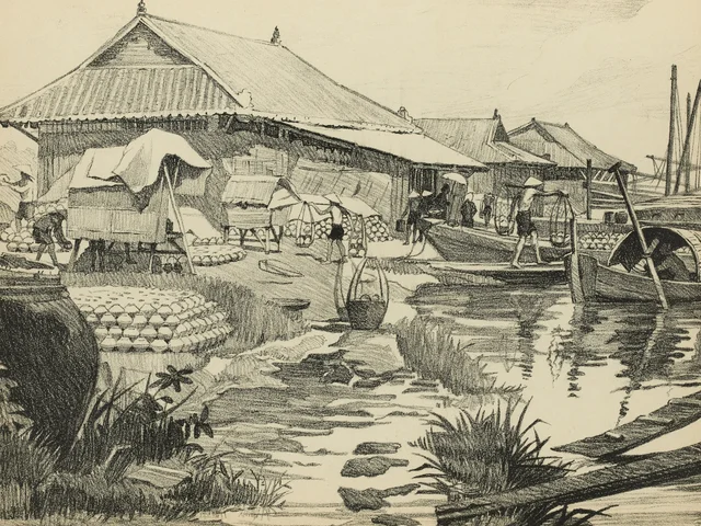 Vista de conjunto de un depósito de nước mắm, Monografía dibujada de Indochina