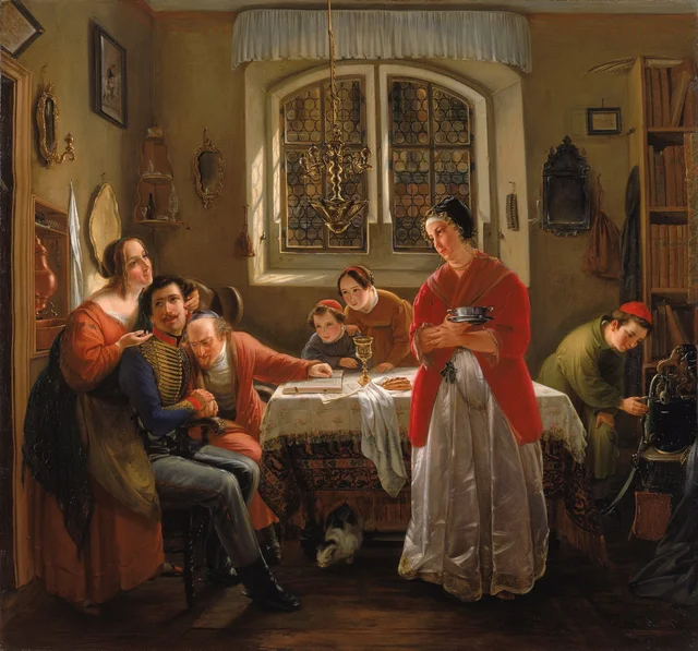 The Return of the Volunteer from the Wars of Liberation to His Family Still Living in Accordance with Old Customs, Moritz Daniel Oppenheim