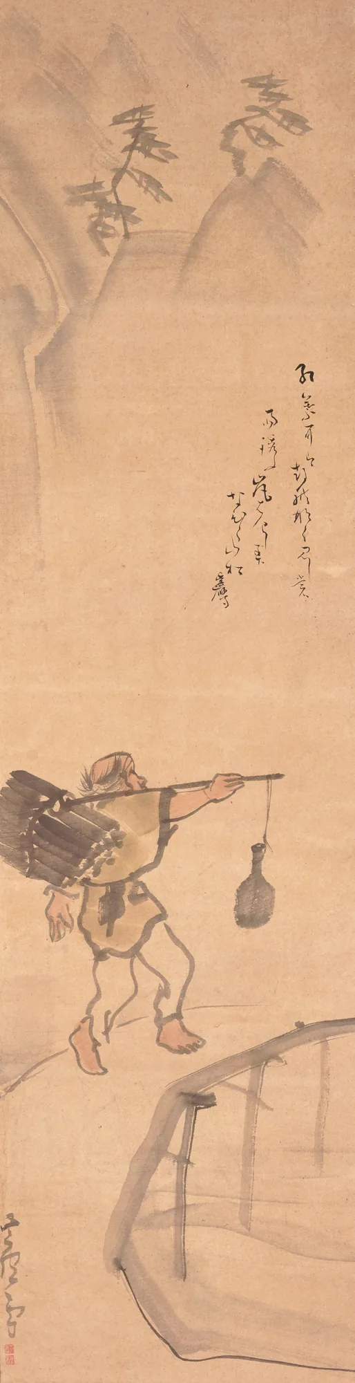 Bûcheron traversant un pont sous la pluie, Nagasawa Rosetsu