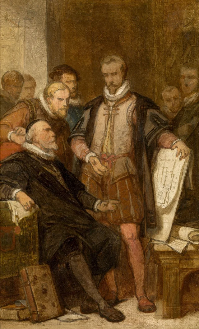 Cornelis Floris II presenta el plano del ayuntamiento, Nicaise De Keyser