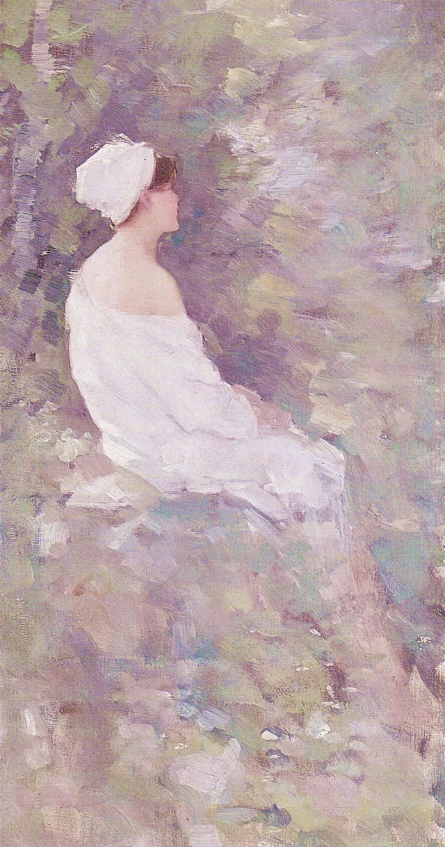 Après le bain (jeune femme en blanc)