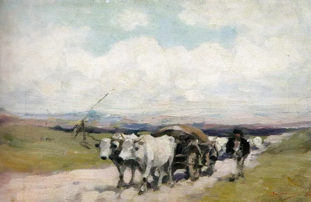 Char à bœufs et bouvier