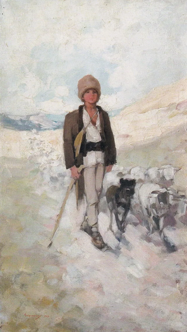 Young Shepherd with Dog and Flock, Nicolae Grigorescu