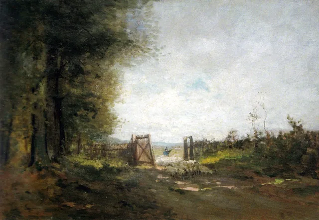 Paysage avec un troupeau de moutons