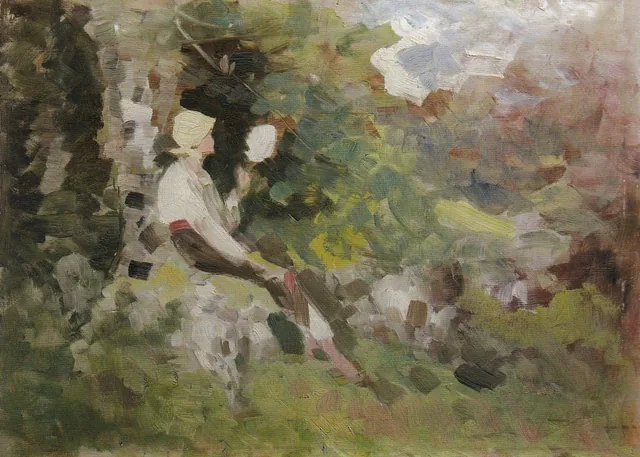 Peasant Woman Spinning under a Tree