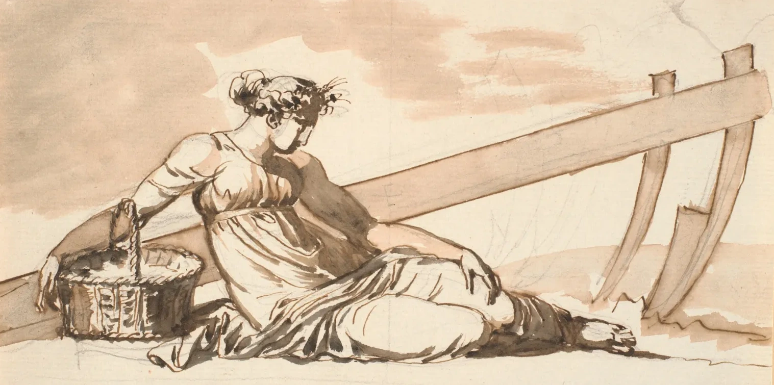 Mujer descansando ante un arado. Alegoría de la agricultura, Nicolai Abildgaard