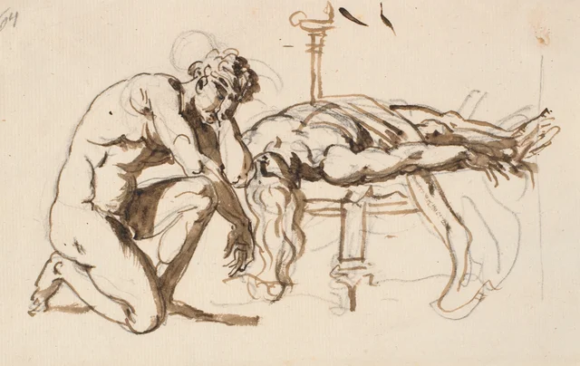 ¿Aquiles llorando la muerte de Patroclo?