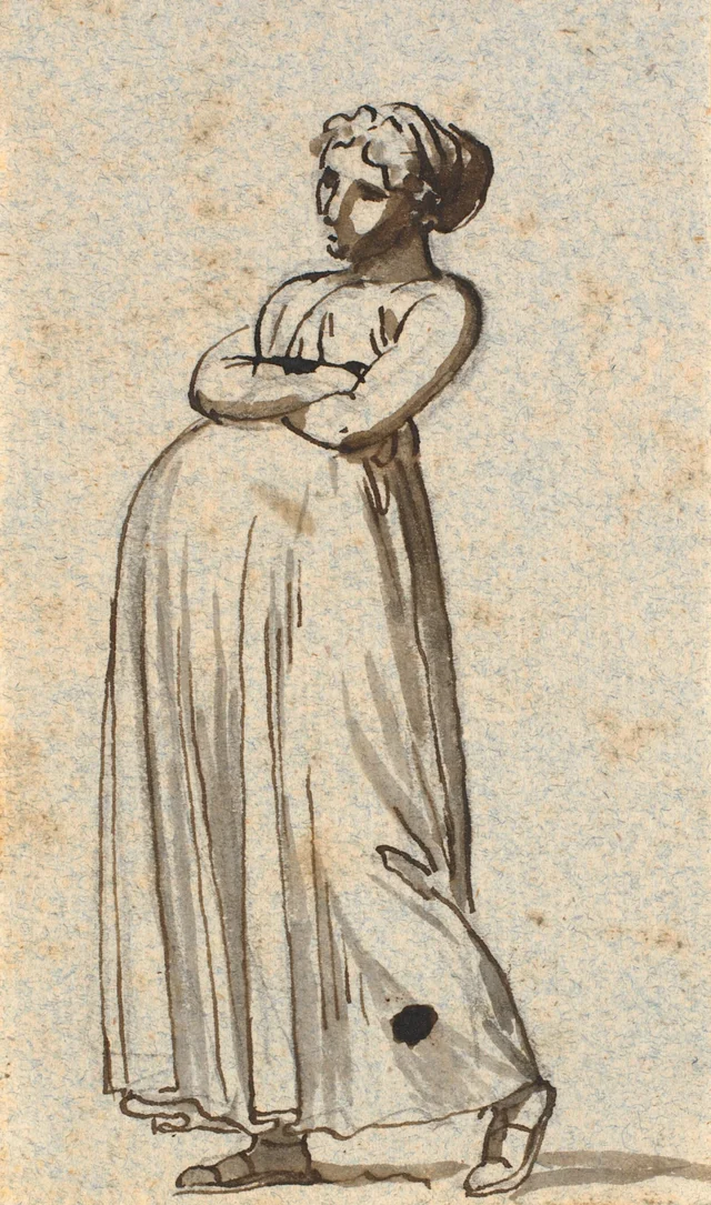 Caricatura de una mujer embarazada, caminando