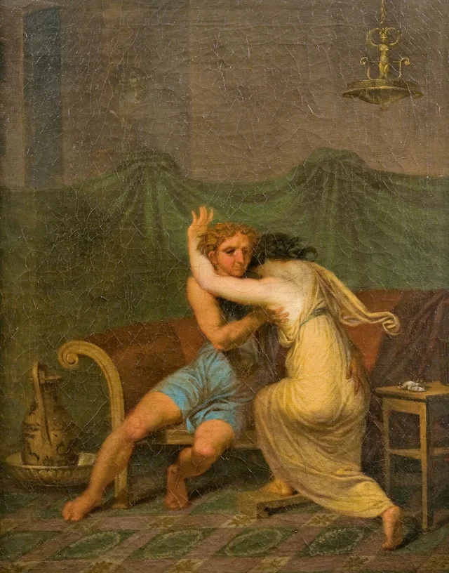 Catulo e Lésbia, que busca em seus braços consolo pela morte de seu pardal, Nicolai Abildgaard