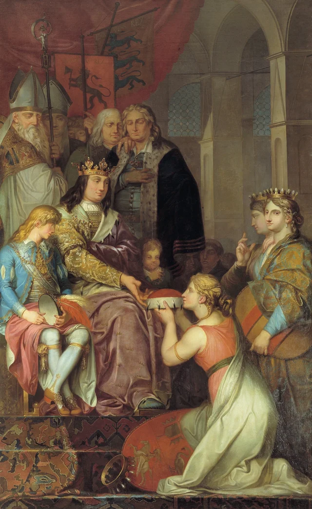 1474年、ホルシュタインを公国に昇格させるクリスチャン1世（寓意、クリスチャンスボー城のために制作）