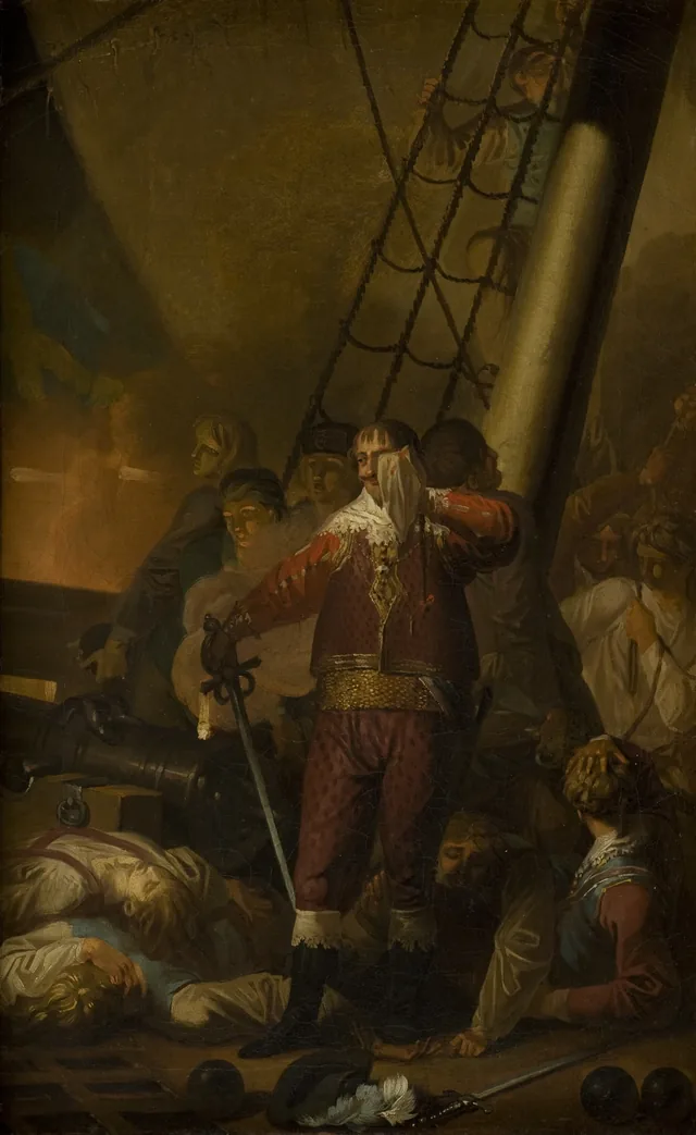 1644年、コルベア・ハイデの海戦で「トリニタティス」号に乗るクリスチャン4世