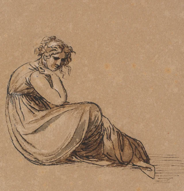 Mujer sentada, con el codo apoyado en la rodilla derecha, Nicolai Abildgaard