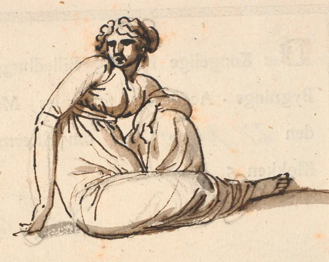 Mujer sentada, con la rodilla izquierda levantada