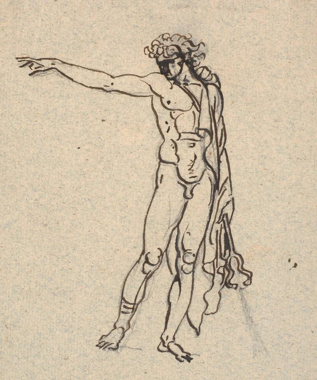 Hombre desnudo, Hermes (?) con el brazo derecho extendido