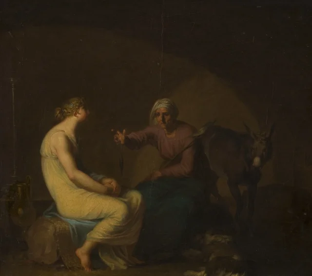 The Robber Band's Housekeeper Consoles the Young Girl by Telling the Myth of Cupid and Psyche. Motif from Apuleius' "The Golden Ass"
