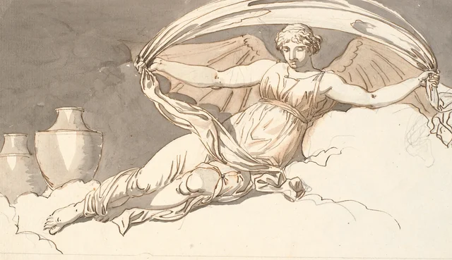 Night, a resting woman with bat wings