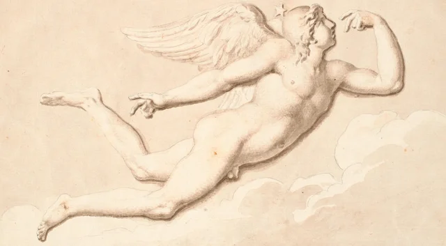 Morning or Day. A winged young man in flight