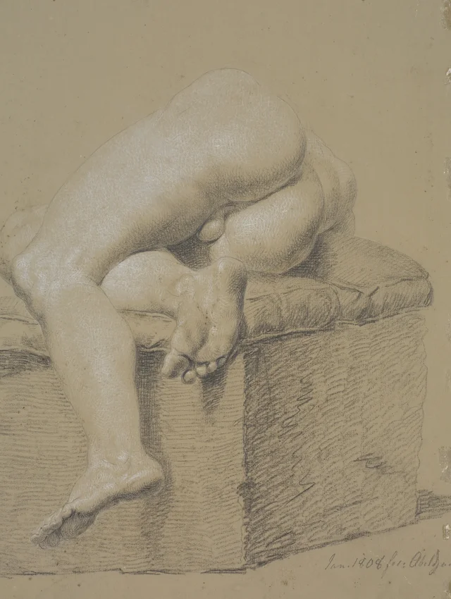Reclining male model, seen from behind