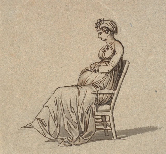 Retrato de perfil de la segunda esposa del artista, sentada en un sillón, embarazada