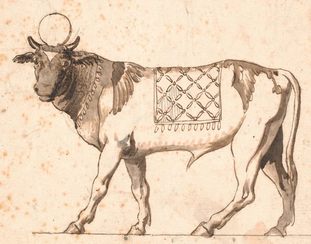 Reproducción de un Apis antiguo, vuelto hacia la izquierda, con la cabeza vista de frente