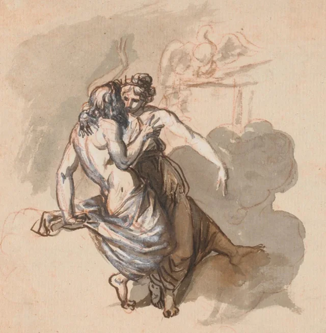 A loving divine couple, seated in the clouds, Nicolai Abildgaard