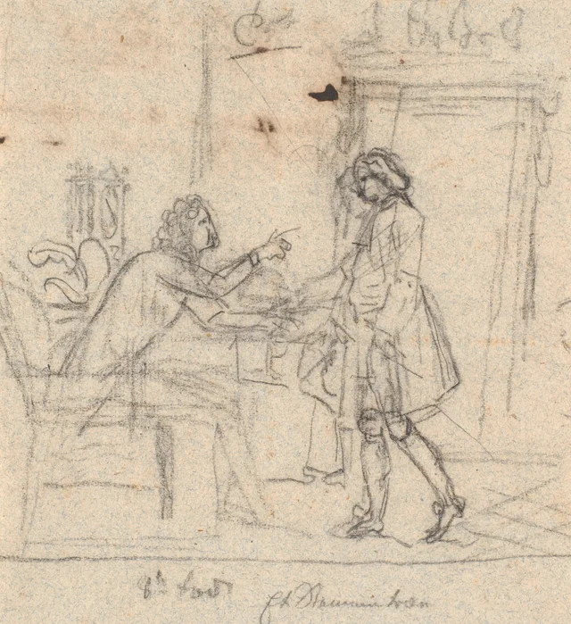 Un señor sentado y un señor de pie conversando