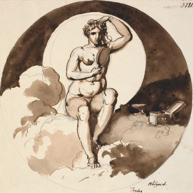 Viernes. Venus sentada con un espejo y un joyero