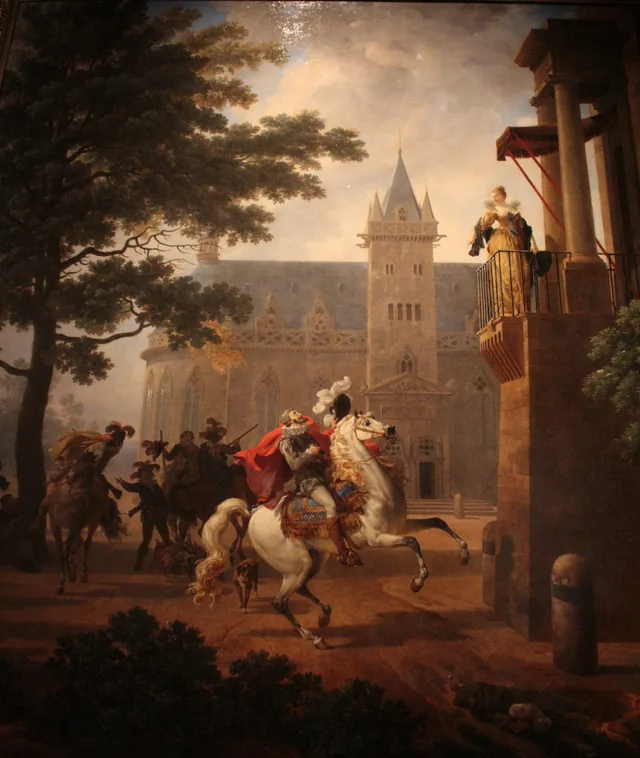 Henri IV Prancing before a Lady on Her Balcony, Nicolas-Antoine Taunay