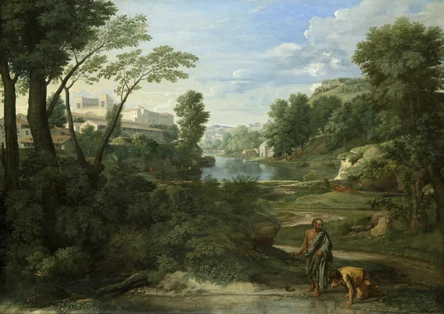 Diógenes arrojando su escudilla, Nicolas Poussin
